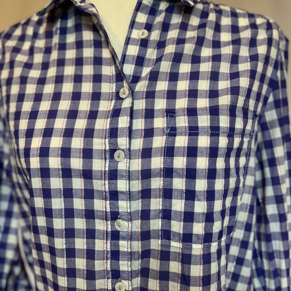 NWT Anthropologie Blue Checkered Ombré Button-down Long-sleeve Top - Picture 8 of 8